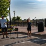 Family playing yard games